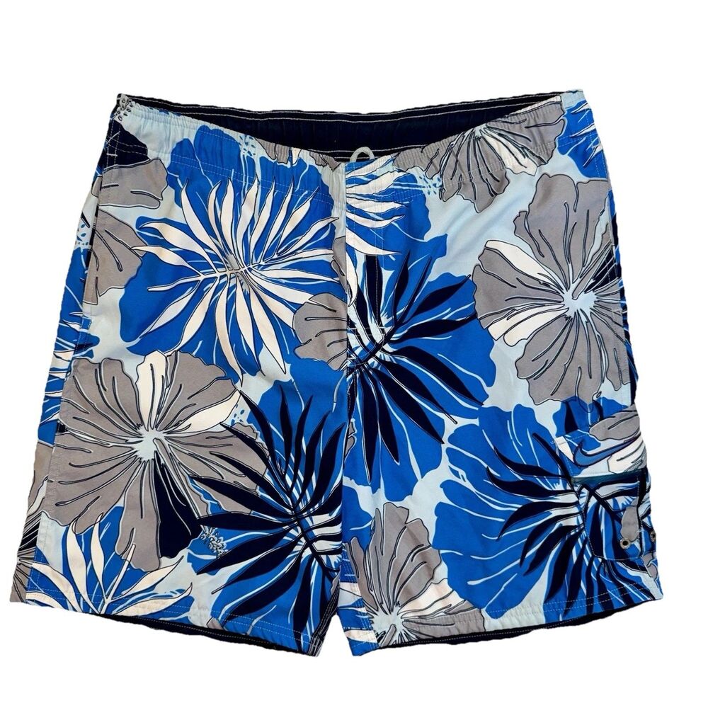 Vintage Nike Silver Tag Floral Swim Trunks Men’s Medium Y2K Hibiscus Tropical